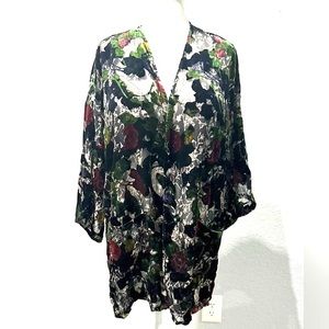 Daniel Rainn Black Velvet and Lace Floral Kimono Sz M
